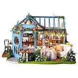 DIY Mini Puppenhaus-Kits, Holz Miniatur-Puppenhaus-Set, handgemachte Rosen-Garten-Tee-Haus Architekturmodell (Color : Dust cover)