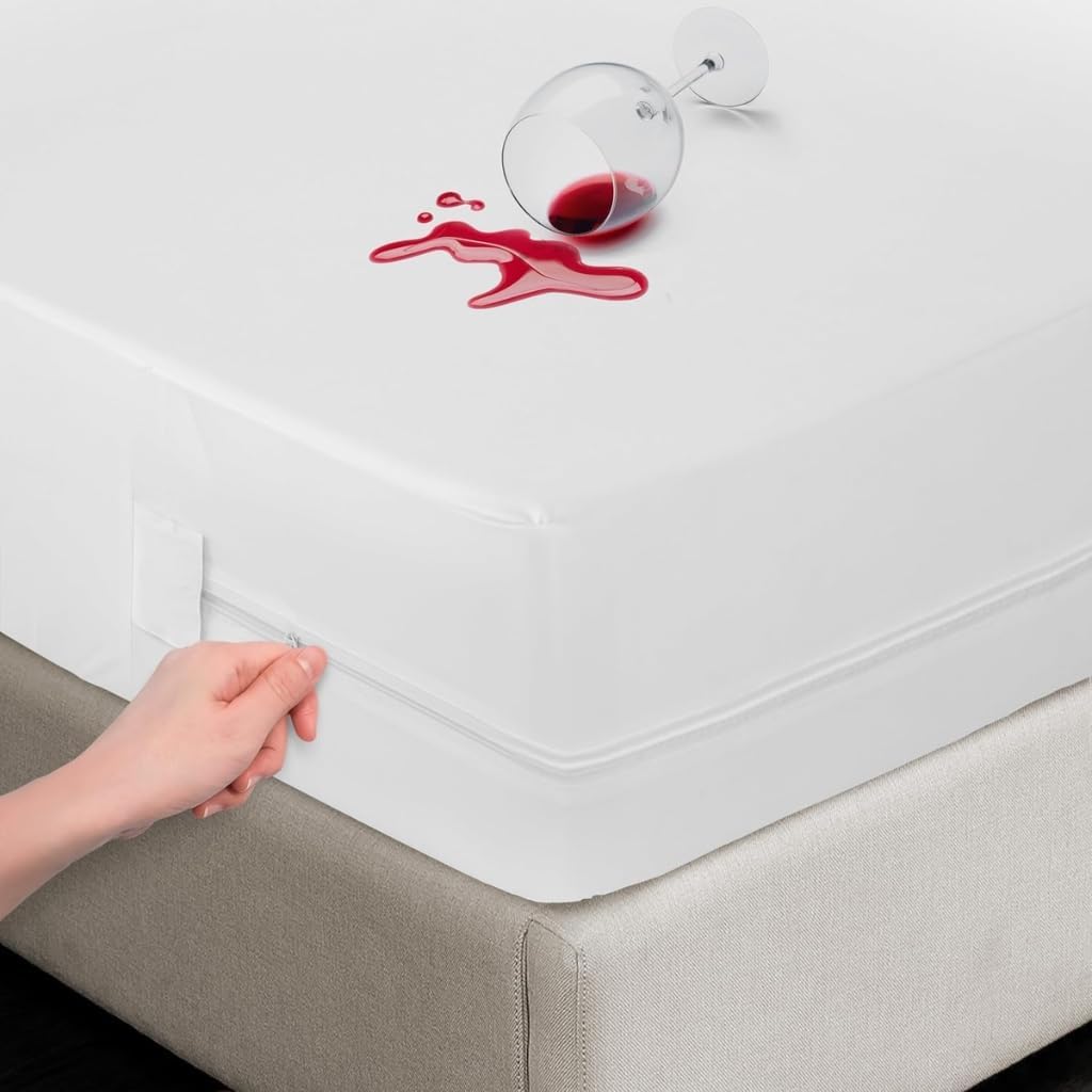 100% Waterproof Mattress Protector Super King – Bed Bug & Dust Mite Proof – 30cm Deep Zippered Premium Mattress Encasement for Ultimate Comfort (White - 182x200)