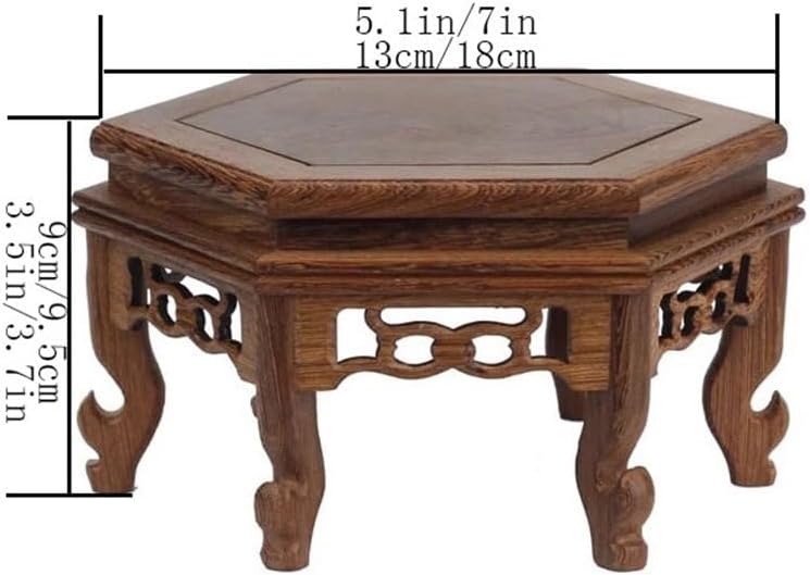 JUNCHENG1008 盆栽ディスプレイテーブル 中空彫刻木製盆栽ベース、六角スツール デスクトップディスプレイホルダー ポットス