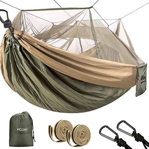 HCcolo Double Camping Hammock with Mosquito Net, 10ft Hammock Tree Straps & Carabiners