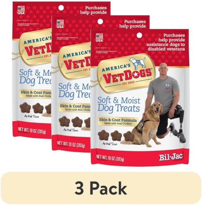 American VetDogs Bil Jac Veteran's K-9 Corps Dog Treats – Tasty & Nutritious, 10 oz (Pack of 3)