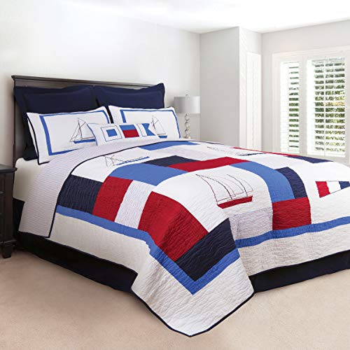 C&F Home North Shore King Quilt 100% Cotton Lightweight Machine Washable Reversible Bedspread Coverlet King Red