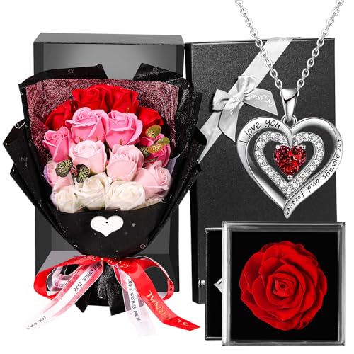 Touloube Regali per le Donne - Set di Collane e Gioielli con Rose, Fiori Artificiali Conservati, Regalo per Moglie, Fidanzata, Mamma, Nonna,...