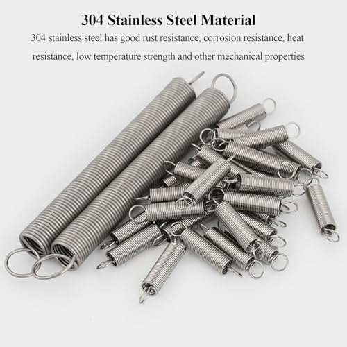 WSYCWG 304 Stainless Steel Extended Compressed Spring Wire Diameter 0.5Mm Extension Spring Small Dual Hook Ends Spring, 10 Pcs ,0.5×6×25mm