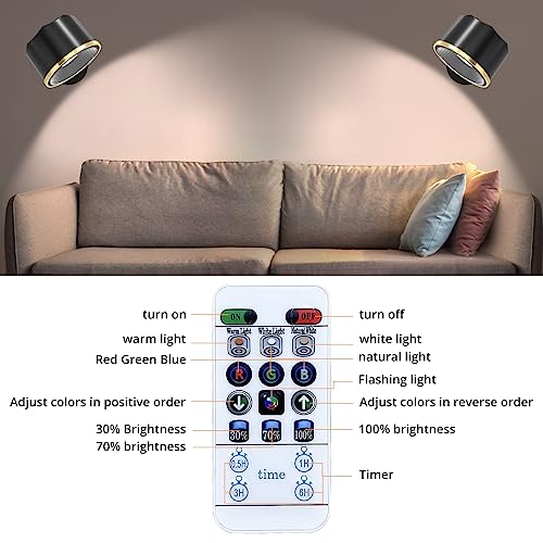 Tbteek Wall Light Set Of 2, Rechargeable Led Wall Sconce With Rgb Lights, Stick On Wall Lamp, Remote Control, 360° Rotatable Magnetic Lamp, Bedside Wall Reading Light For Bedroom Pictures Arts #TOP2