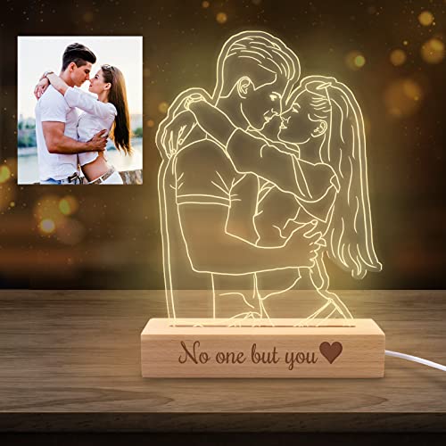 Xiuyours Personalized Night Light Custom 3D Photo Lamp with Picture Text Engraved, Customized Valentines Birthday Anniversary Lights Gift for Wife Husband Girlfriend Her Him