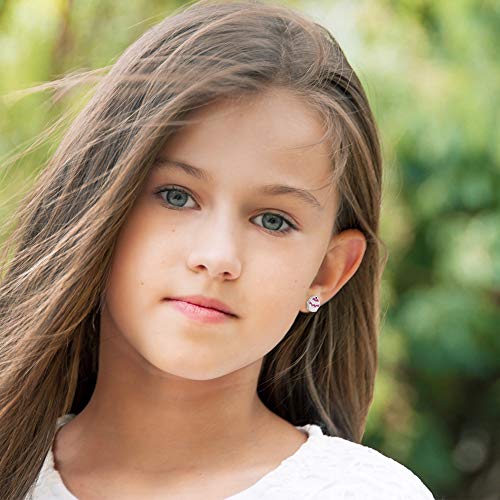 925 Sterling Silver Little Girls Enamel Cupcake Earrings, Screw Back Locking for Toddlers & Young Girls - Fun Screw Back Girl Earrings3