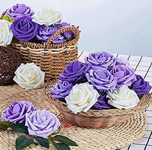 Image of VRB Dec 24 pcs Rose Artificial Flowers for Decoration,Artificial Flower,Flower for Hair Styling,Flower for Pooja, for Home Decor,Diwali. (24pcs - Violet Big Foam Rose)