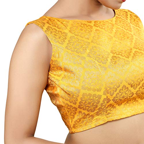 Image of Madhu Fashion Womens Banaras Brocade Readymade Stitched Sleeveless Saree Blouse