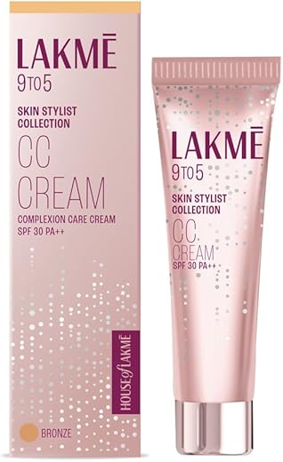 Lakme 9to5 CC Cream with SPF30 PA++ – Bronze |Enriched with 3% Niacinamide | Conceals Dark Spots| Brightens Skin |Lightweight Moisturizer + Foundation |30 g