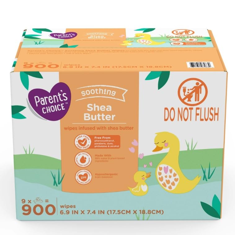 Toallitas para bebé de manteca de karité, 900 unidades, libres de fenoxietanol, parabenos, ftalatos y alcohol, enriquecidas con manteca de karité
