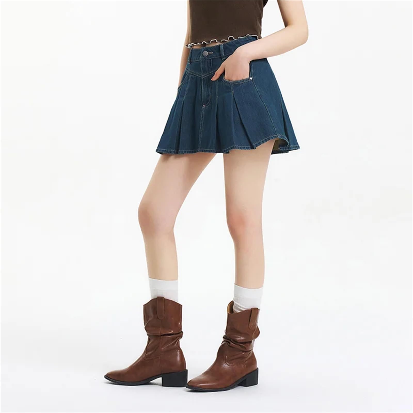 Plisseerock Denim Plissee Rock Frauen Kühlen Verspielt Sommer A Linie Mini for Süße Cool Girl Stil(S)