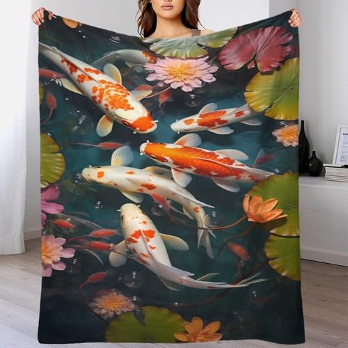Couverture Koi Fish Pond en microfibres doux de 150x200cm pour canapé