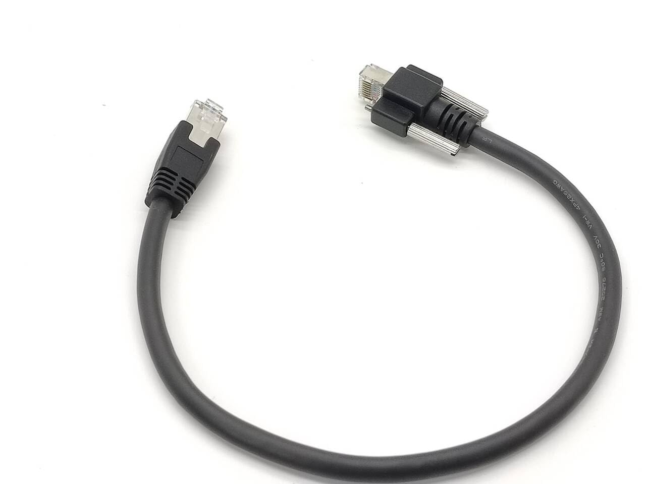 Generic RJ45 to RJ45 Vertical Screw Lock Ethernet Cable for Machine Vision System with 30cm Round Black Cable