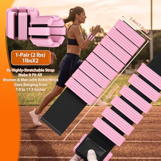 Pilates Wrist and Ankle Weights for Women - Adjustable Weighted Bangles for Men, 2 lbs Weighted Arm Bands Foot Leg Weights for Walking, Yoga, Training, Exercise, Running, Set of 2 (1LB Each)