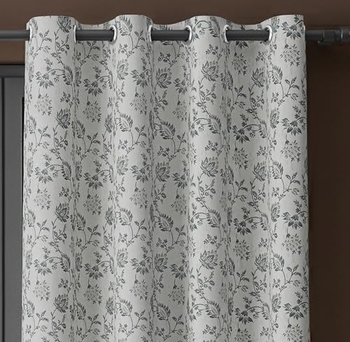 Image of Yellow Weaves 1 Pc Jacquard Botanical Eyelet Long Door Curtain - Perfect for Home, Office, Bedroom, Living Room & Balcony - 7 Feet (Silver)