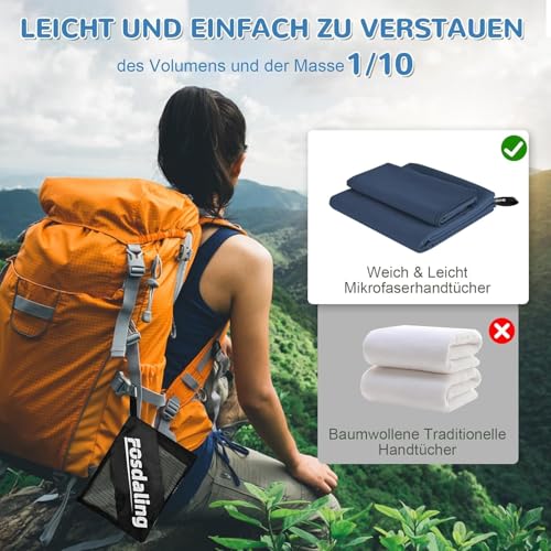 Mikrofaser Handtuch 3er Set - Groß 200×100cm & 2 Klein 80×40cm, Schnelltrocknend Microfaser Sporthandtuch, für Reisehandtuch, Badetuch, Fitness & Sport Handtücher und Strandtuch (Dunkelblau) – Bild 6