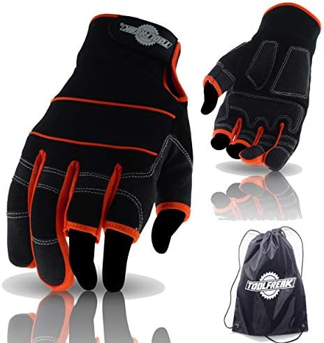 ToolFreak TF6 Open 3 Finger Gloves Medium for Work, Sport and Activity,Provides Ultimate Control, Padded Palms to Better Absorb Vibration, Help Stop Cuts and Scrapes Size 8 with Bonus (medium)