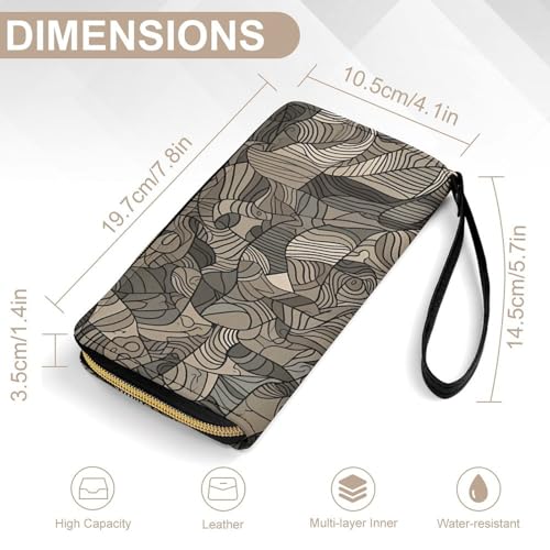 Beige Block Pattern Leather Wallet Smooth Zip Around Clutch Wristlet Travel Long Soft Purse for Women2