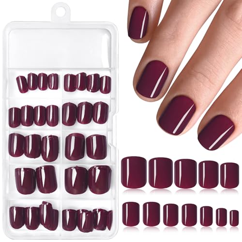 120pcs Short Press on Nails Dark Purple Full Cover Short Square G...