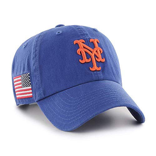 '47 New York Mets Clean Up Hat Cap Royal/Orange/USA American Flag Side Patch