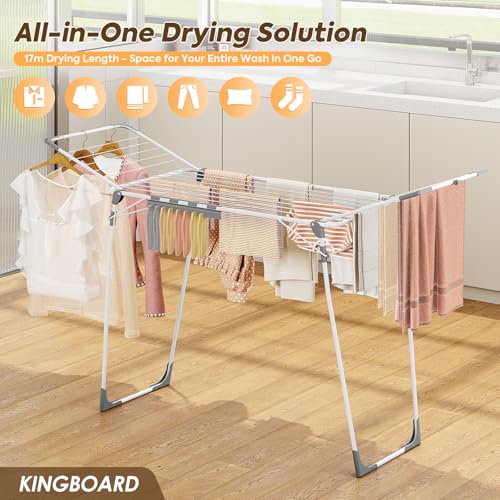 KINGBOARD Wäscheständer klappbar groß, Flügelwäscheständer ausziehbar 174x97x156 cm, Stabiler Wäschetrockner Ständer mit rutschfesten Füßen, Standtrockner faltbar für Innen und Außen, Weiß