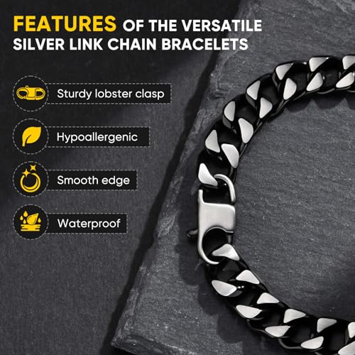 Image of Link Chain Bracelet for Men : Durable Stainless Steel Men's Bracelets,Sweatproof Curb Wrist Chain,Waterproof Hip Hop Graduation,Birthday,Holiday Jewelry Gift for Boyfriend Husband Son Father Friend