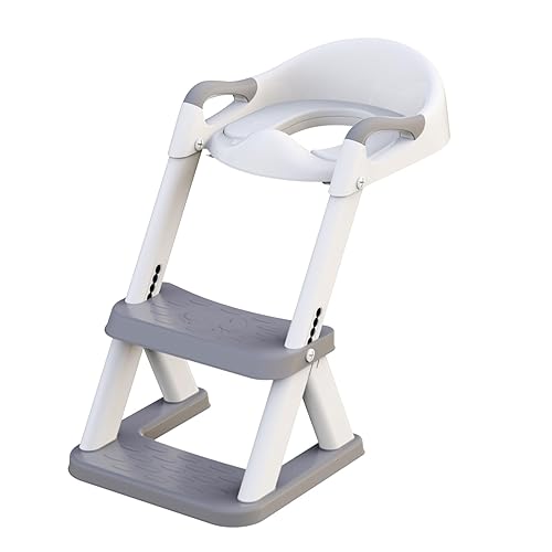 Miniatura 8 de SKYROKU - Asiento para orinal para inodoro con escalera, base estabilizada triangular 2 en 1, asiento de inodoro para niños pequeños con protector