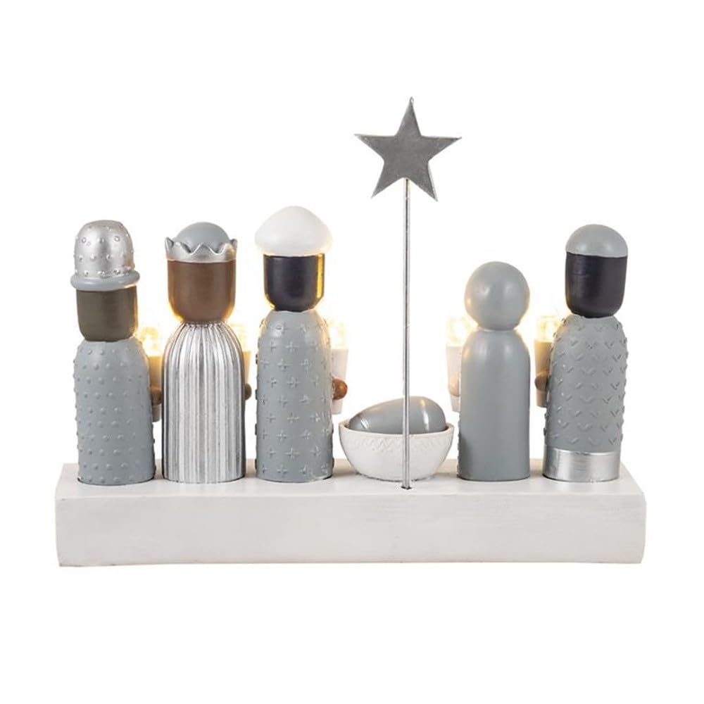 Nacimiento Misterio Navidad Moderno con luz Base 19 cm. Figuras Resina Virgen María Niño Jesús San