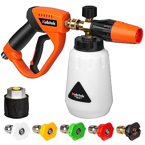 Kebtek Pistolet Nettoyeur Haute Pression avec Canon à Mousse 1L et 5 Embouts de Buses 1/4