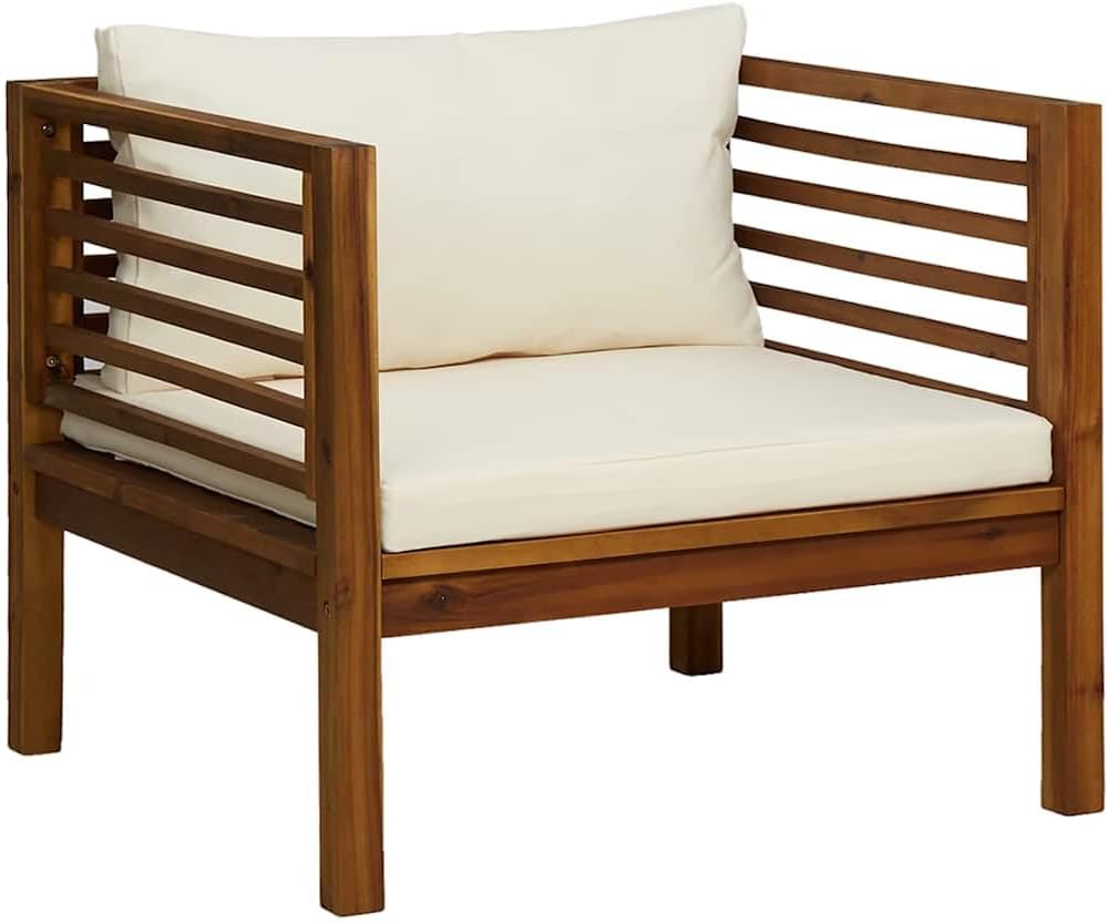 vidaXL Garden Chair: Comfortable Solid Acacia Wood Patio Chair with Cream White Cushions - Great for Outdoor Spaces Like Patio, Deck, Balcony