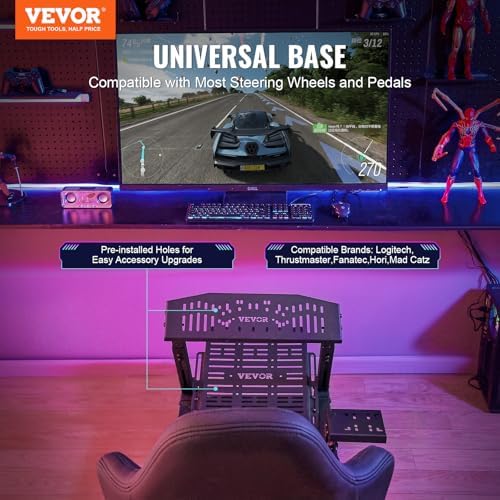 VEVOR Gaming Racing Wheel Stand, Compatible with Logitech G923/G920/G29 & Thrustmaster T248P, Heavy-Duty Adjustable Steering Wheel Stand Cockpit, 330 lbs Capacity, Compact for Sim Racing - 1
