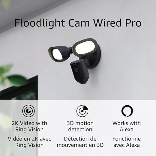 Ring Floodlight Cam Wired Pro with Bird’s Eye View and 3D Motion Detection (2021 release) | 2-pack, Black