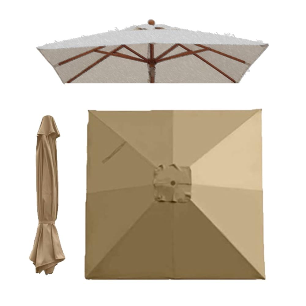 Baldacchino Quadrato 3x3m per Ombrellone da Giardino, Telo di Ricambio 8 Stecche, Copertura Poliestere 200g/m² (Khaki)