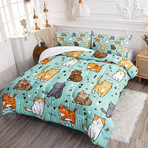 Bsntho Cat Comforter Set For Girls Boys Cat Lover Gifts Bedding For Kids Cute Kitten Pattern Bedding Set Twin Size Bedroom Decor (1 Comforterr + 2 Pillowcases) Soft Lightweight #TOP1