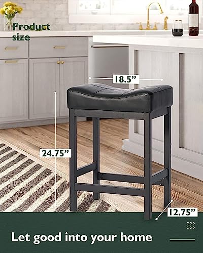 Katdans Bar Stools Set Of 2, Counter Height Stools 24 Inch Saddle Stools, Pu Leather Modern Kitchen Barstools With Metal Base, Ks861P-Black, 2Pcs #TOP2
