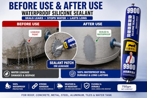 Image of Waterproof Silicone Sealant Adhesive for Roof & Leakage Repair | Weather Resistant |Waterproof Silicone Sealant for Roof,Concrete, Metal, Steel, Aluminum, Tiles & Water Tank (750gm)