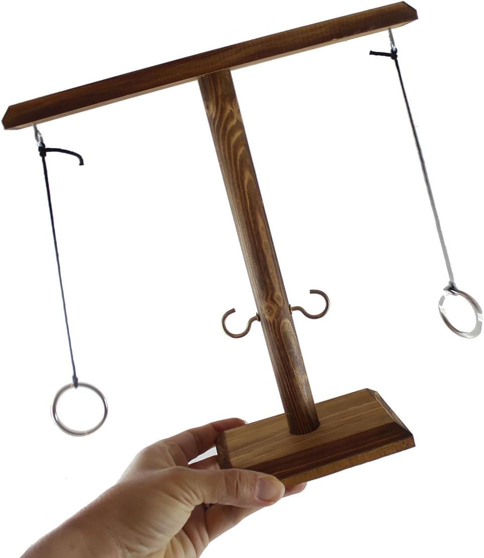 Curious Minds Busy Bags Wood Tiki Toss Ring Hook Game - Swing Ring on String to Land on Hook - Swinging Ring Toss Tabletop Game - Indoor Outdoor 2 Player