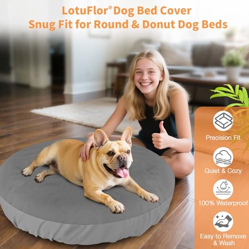 Image of Dog Bed Covers Replacement Washable Waterproof Round Bed Protector for Donut Bed & Dog Couch, Gray 45 Inch