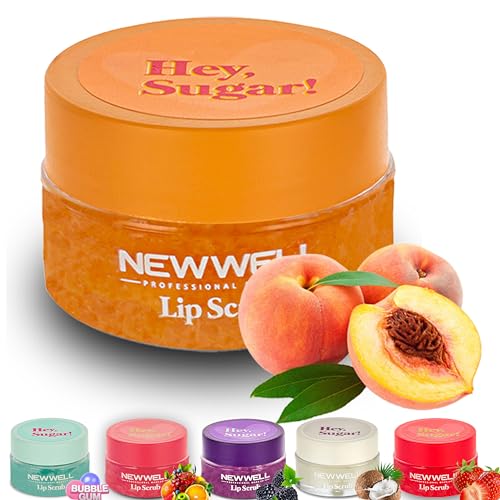 NEW WELL Exfoliante labial – Humedad intensa, vegano, 100% natural, libre de crueldad en animales (melocotón)