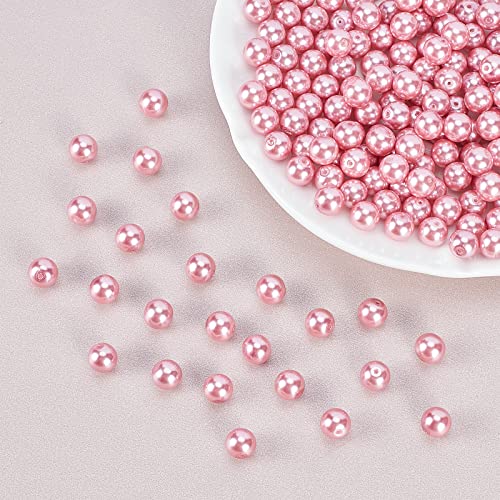 PH PandaHall 200pcs 8mm Pink Glass Pearl Beads Satin Luster Craft Pearl Bead Eco-Friendly Dyed Round Loose Spacer Beads for Earring Bracelet Necklace Jewelry Making Breast Cancer Awareness Bracelet - Image 2