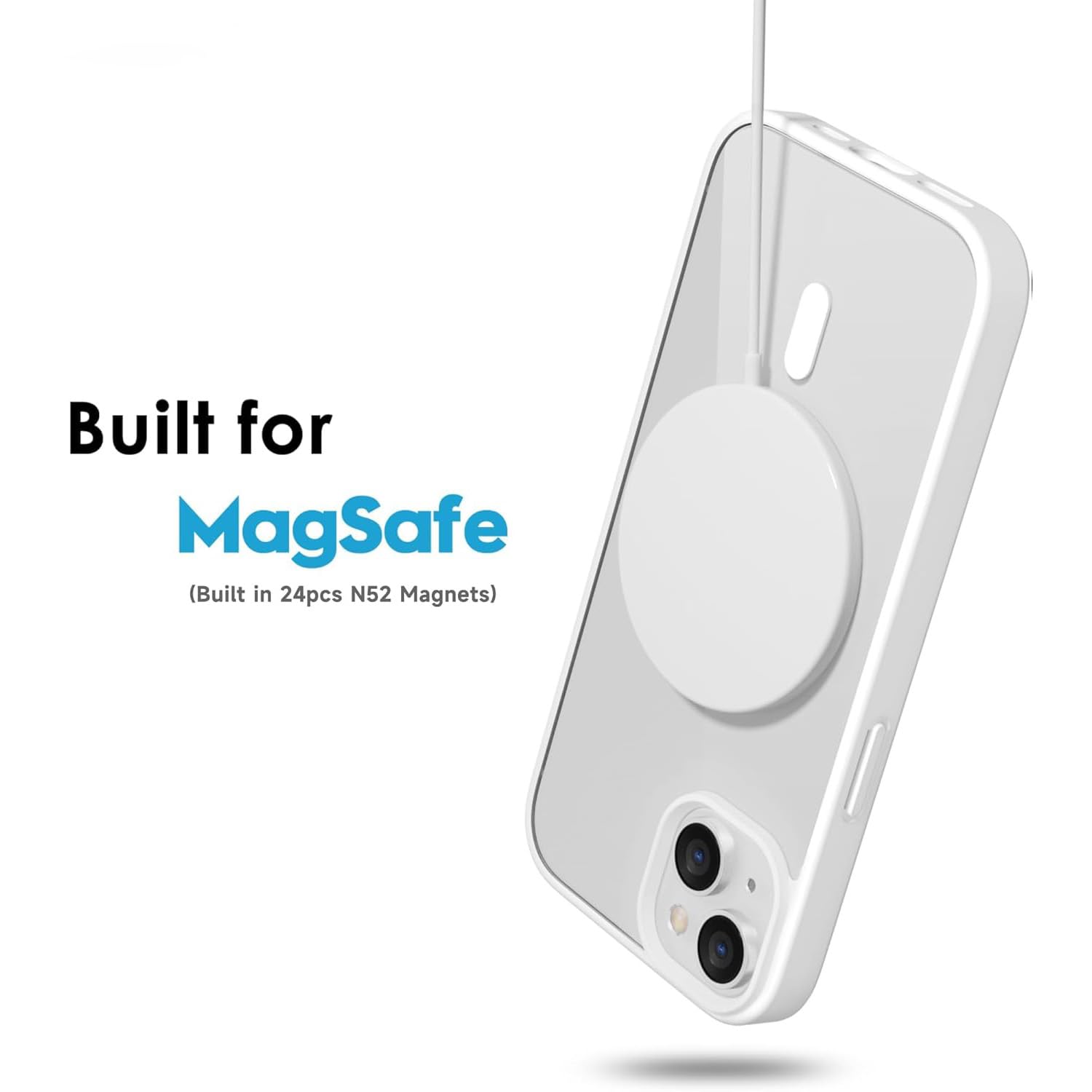 oakxco Funda Translúcida Magnética para iPhone 14 Plus, Compatible con Carga Inalámbrica Magsafe, Ultra Fina Slim Color Sólido No Amarilleo Elegante Protectora Case, Blanc