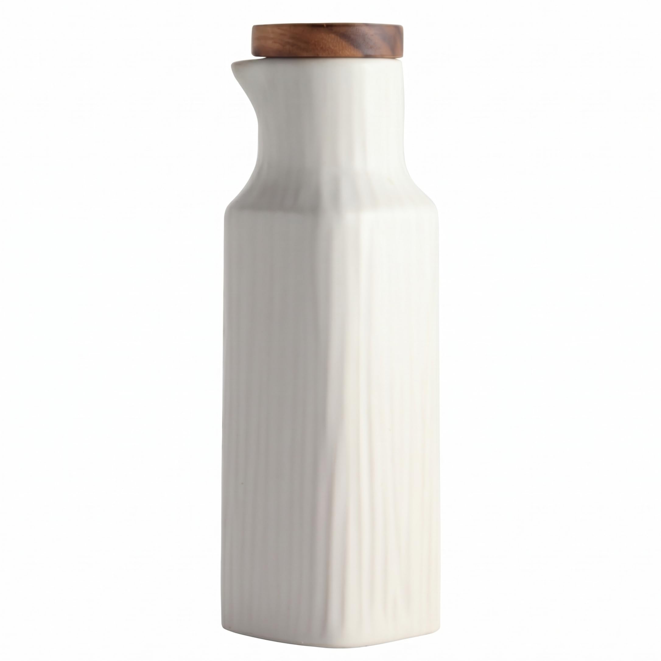 Bonalake Ceramic Olive Oil Dispenser Bottle, 300ml Olive Oil Dispenser With Leakproof Wooden Lid for Kitchen Cooking, Matte White Bottle