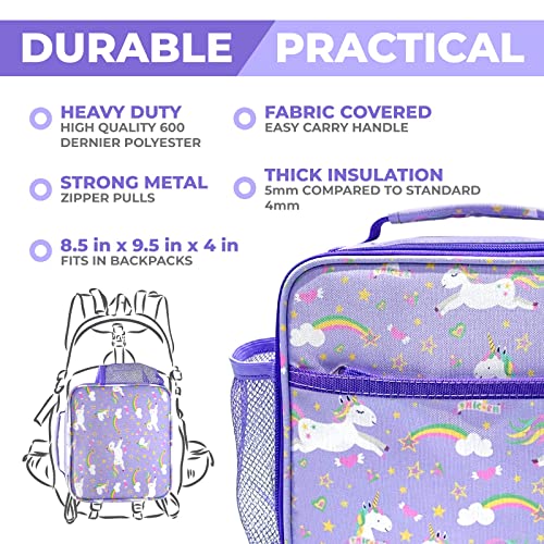 Image of Bento Box with Stainless Steel Thermo, Insulated Lunch Bag, Ice Pack Set for Kids - 5 Compartments, Lunches or Snack Container for Girls, Toddlers Daycare Pre-School, Kindergarten Purple Unicorn