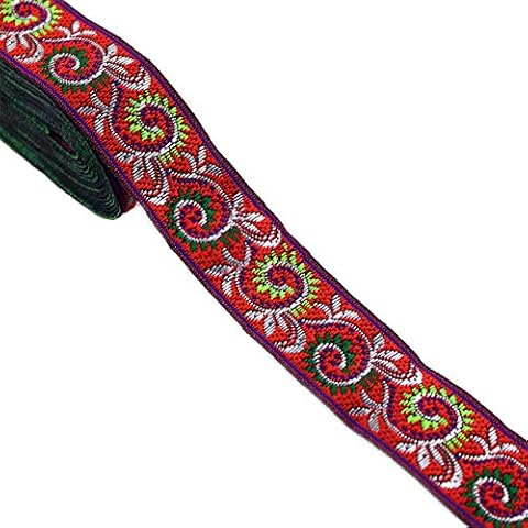 MSCFTFB Pasley Patterns Jacquard Ribbon Woven Fabric Ribbons Fabric Trim Fringe for Apparel Accessories Embellishment Straps Belts Collars DIY Fabric Craft Width 1inch by 7.6yards (Red) Cover