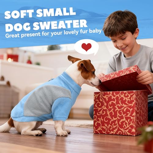 Image of Small Fleece Dog Sweater with Leash Ring Soft Warm Fall Winter Dog Clothes Cute Cat Apparel Puppy Sweaters Classic Pullover Doggy Sweatshirts Chihuahua Costumes Cat Outfits(Blue,M)
