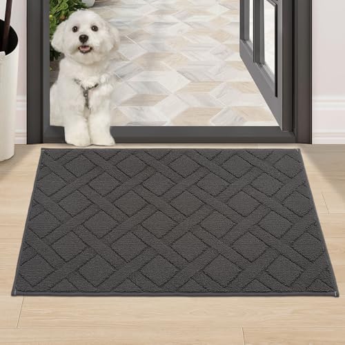 COSY HOMEER Door Mat Indoor Entrance, Non-Slip Absorbent Doormat for Front Door, Low-Profile Entryway Mat for Muddy Paws, Washable Dirt Trapper Mats (24"x36", Dark Grey) 24" x 36" Dark Grey
