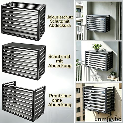Schutzgitter für Klimaanlage Außengerät mit Jalousiedach, feuerfest und korrosionsbeständig, keine Beeinträchtigung der Lüftung für Balkon, Hof und Außenwand(Braun, 120×70×150cm 5PS)-3