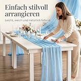 Hoypeyfiy Bieżnik stołowy z tkaniny serowej, błękitny, zestaw 4 sztuk, 90 x 300 cm, styl boho, dekoracja stołu na wesele i imprezę, elegancki muślinowy obrus na stół prostokątny i okrągły