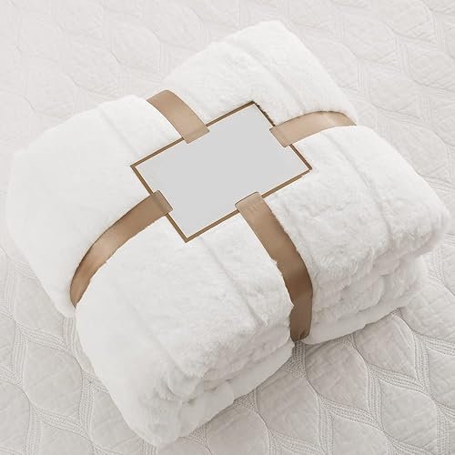 Miniatura 3 de Manta reversible ultrasuave de piel sintética, mullida para sofá de invierno, acogedora y cálida (50 x 60 pulgadas, blanco)